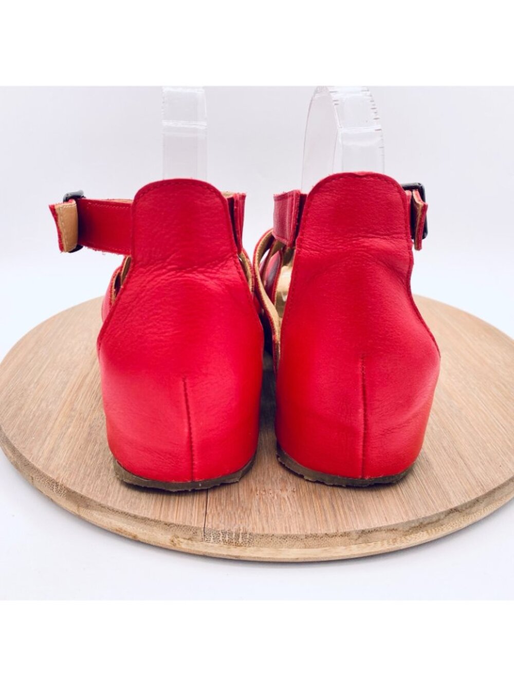 Haflinger Sandals Womens 7 38 Red Leather Ankle Strap Flats Peep Germany - Picture 7 of 13